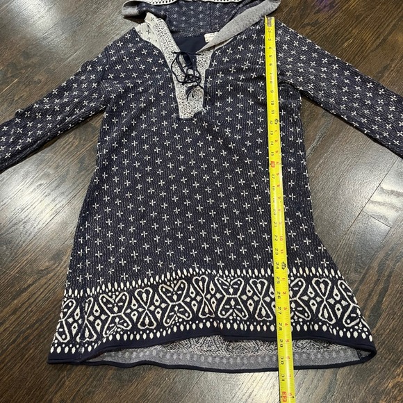 Intimately Free People Hoodie Tunic Small Navy White Geometric Lace Up Knit - Picture 6 of 7